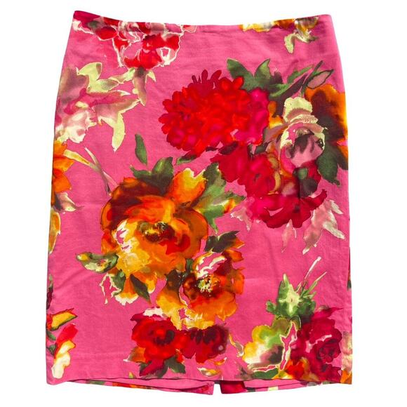 Talbots Floral Pencil Skirt Pink Multicolor Cotton Blend Petites - Size 8P - Picture 2 of 10